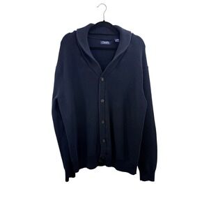 Chaps Mens Navy Blue Shawl Collar‎ Cardigan XXL Button Front Preppy Teacher Cozy